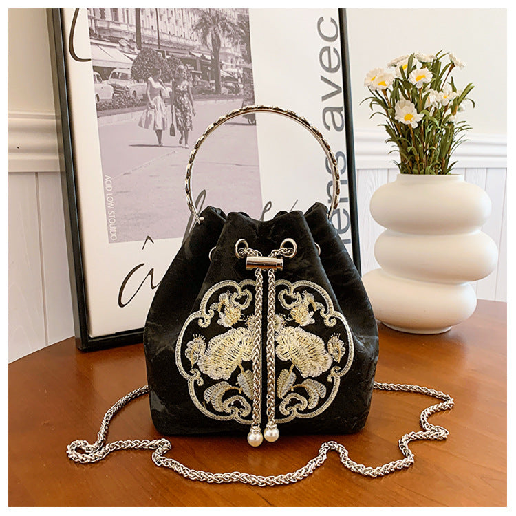 Chinoiserie Embroidered Bucket Bag