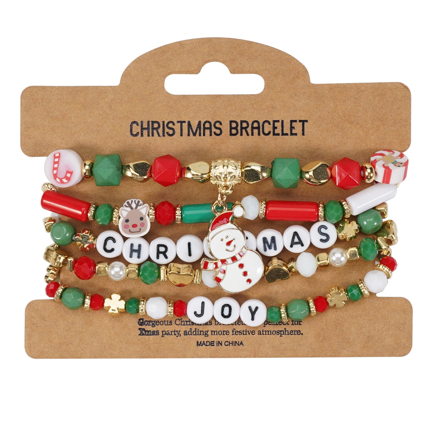 Christmas Beaded Bracelet with Holiday Charms