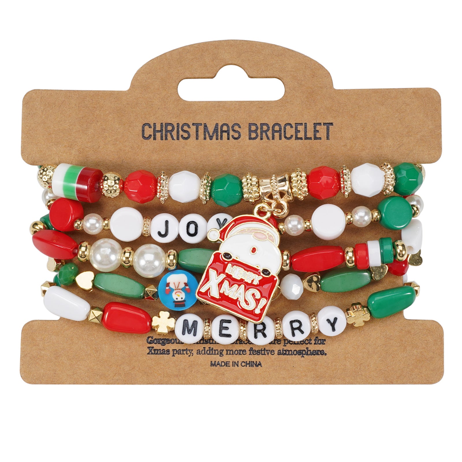 Christmas Beaded Bracelet with Holiday Charms