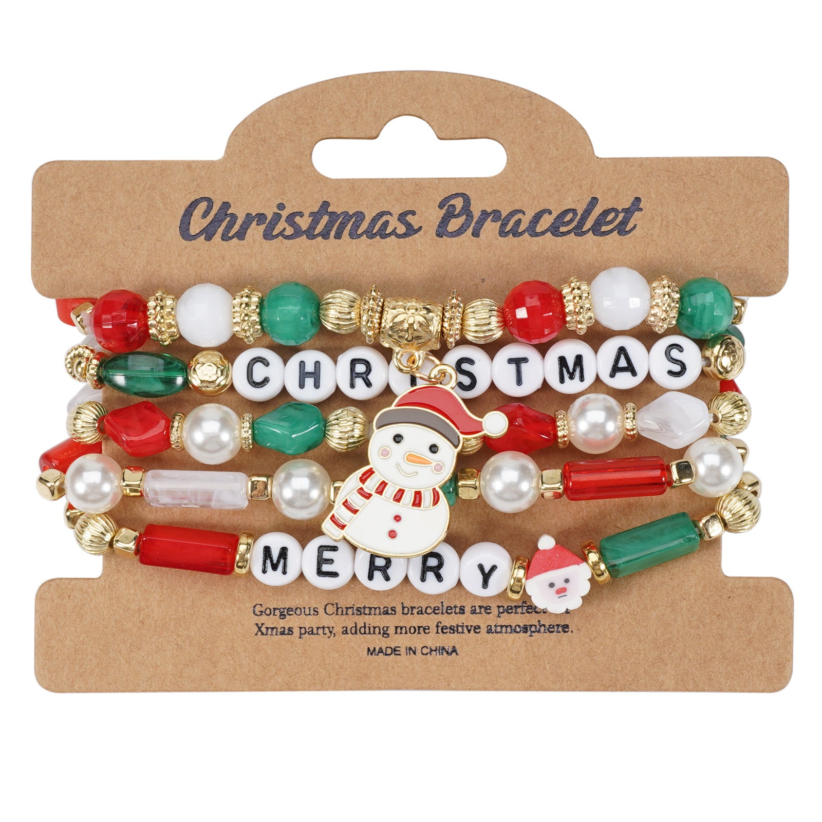 Christmas Beaded Bracelet with Holiday Charms