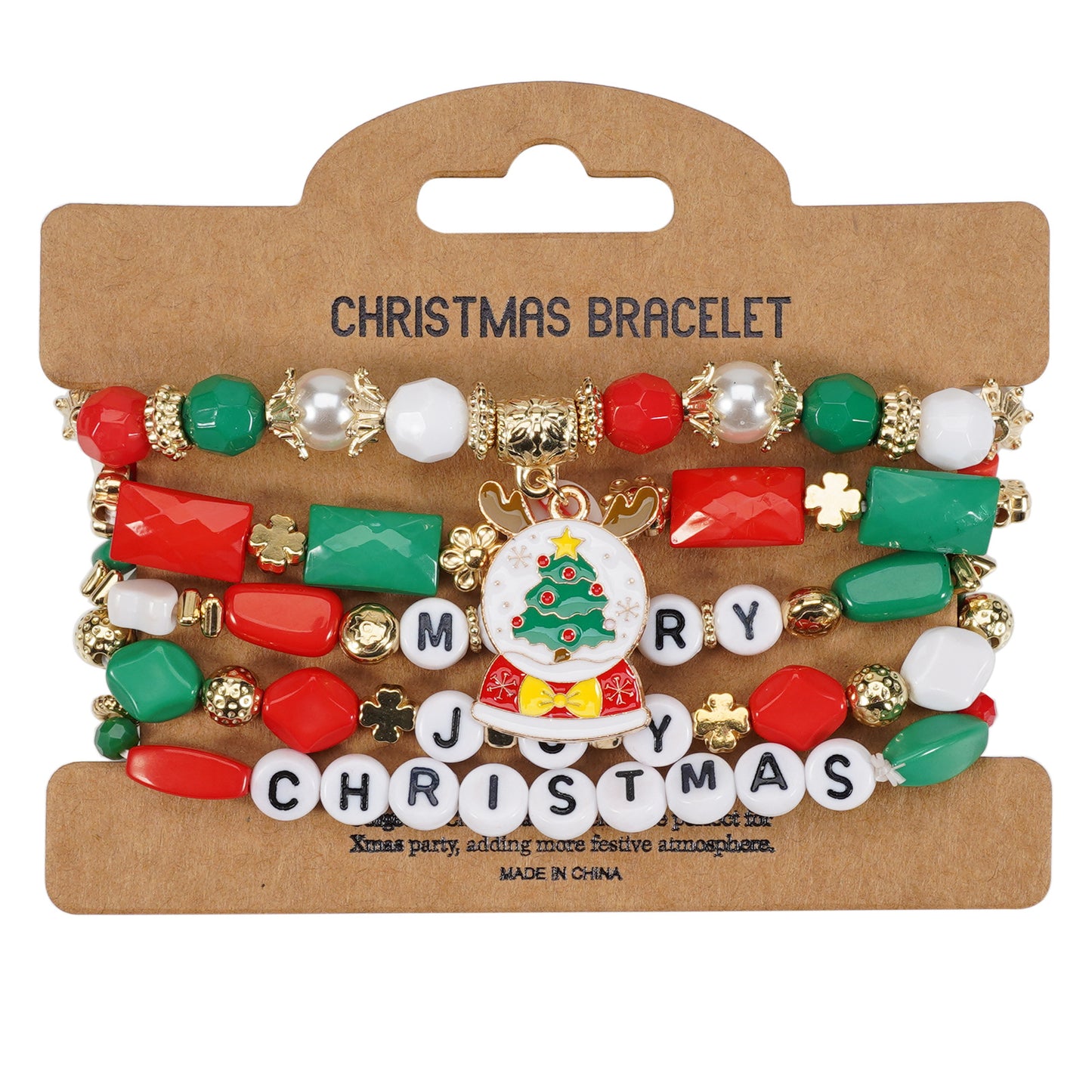 Christmas Beaded Bracelet with Holiday Charms