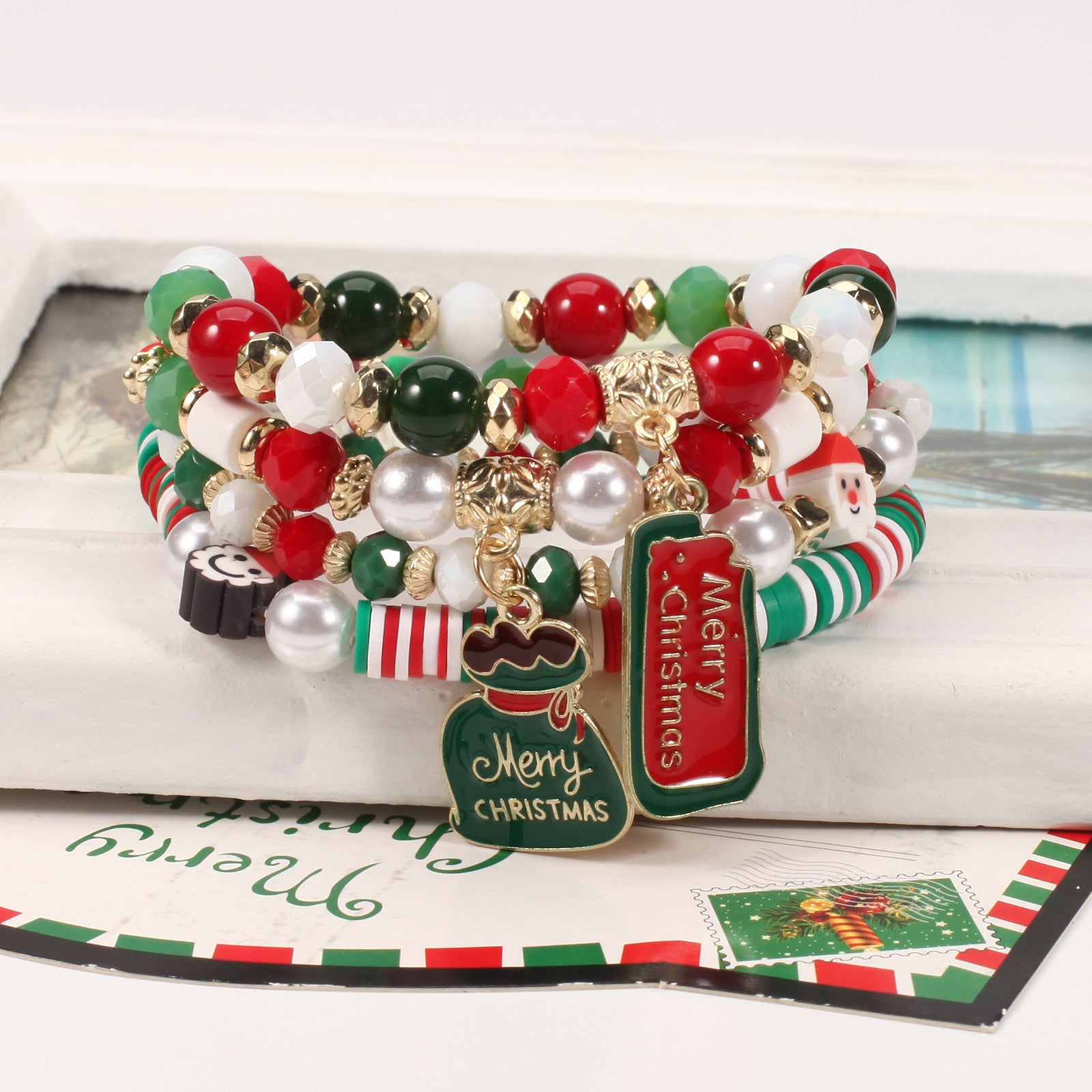 Christmas Beaded Bracelet with Holiday Charms
