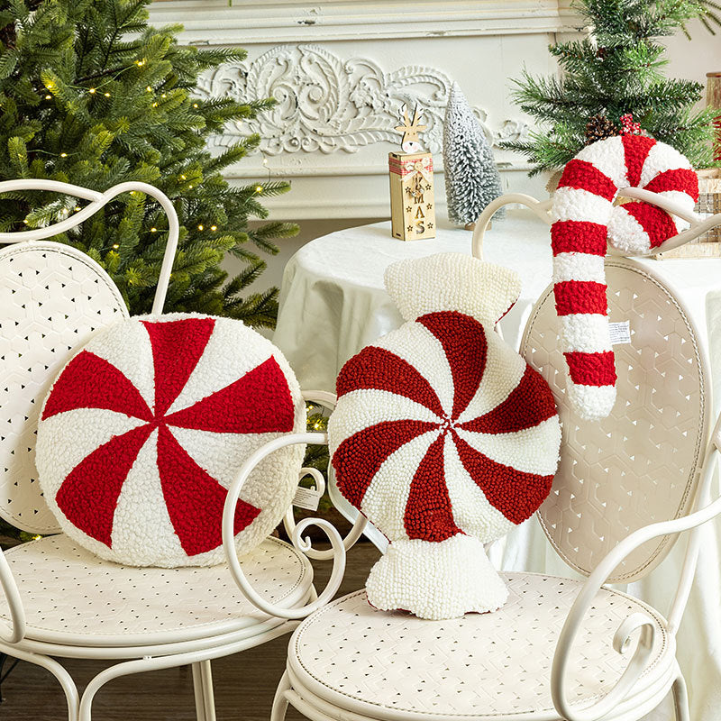 Christmas decorative candy crutch pillow in red and white