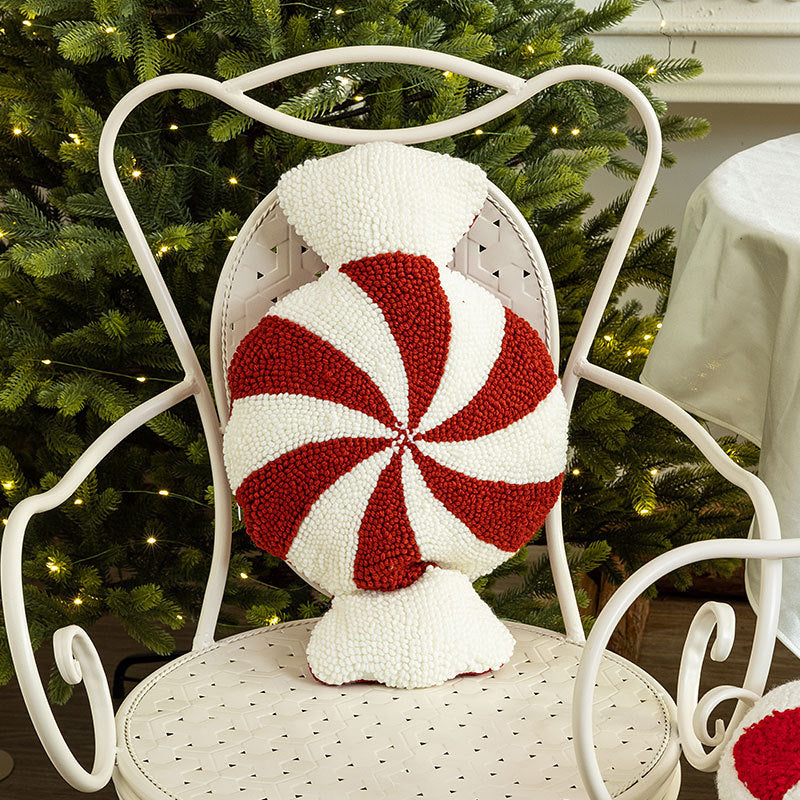 Christmas decorative candy crutch pillow in red and white