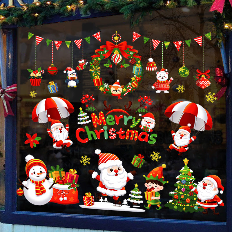 Christmas Electrostatic Window Stickers Snowman Snowflake Decor
