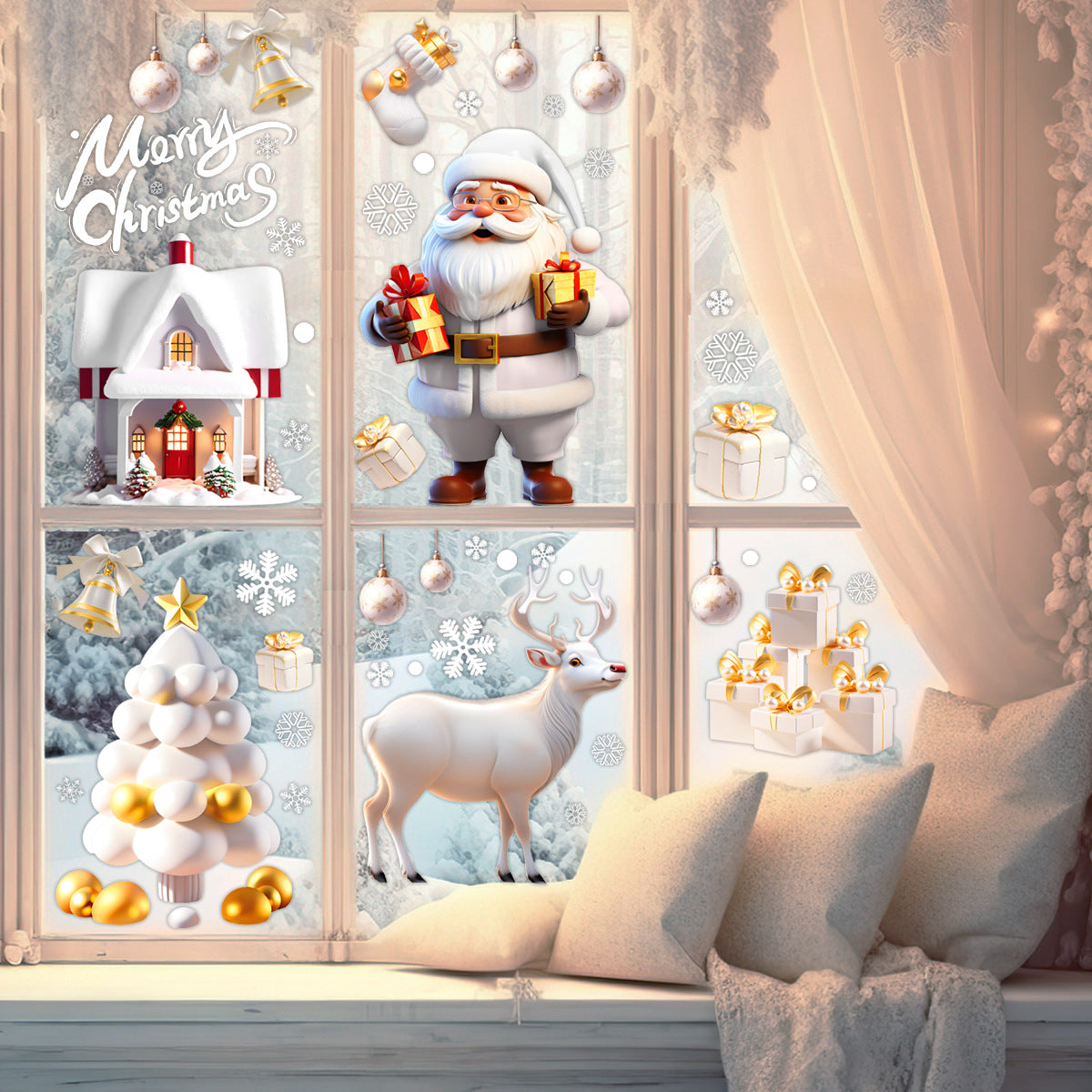Christmas Electrostatic Window Stickers Snowman Snowflake Decor