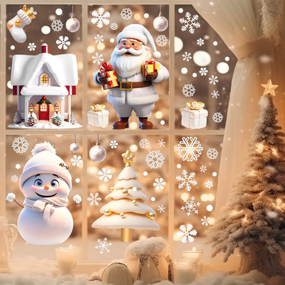 Christmas Electrostatic Window Stickers Snowman Snowflake Decor
