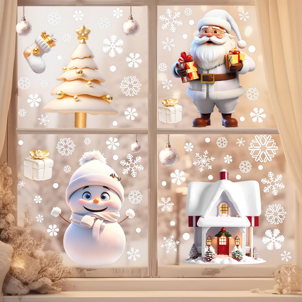 Christmas Electrostatic Window Stickers Snowman Snowflake Decor