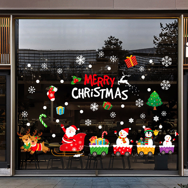 Christmas Electrostatic Window Stickers Snowman Snowflake Decor