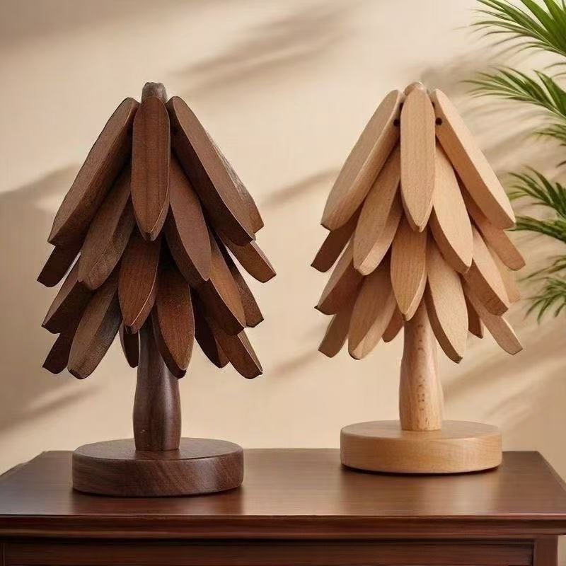 Christmas Tree Shaped Wooden Heat Insulation Coaster Set