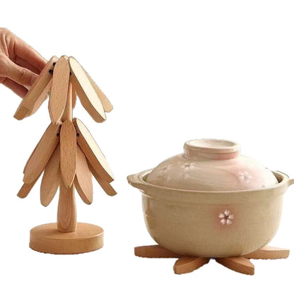Christmas Tree Shaped Wooden Heat Insulation Coaster Set
