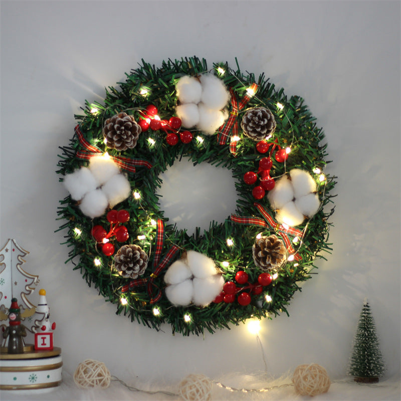 Christmas Wreath Cotton Decor with Optional Lights