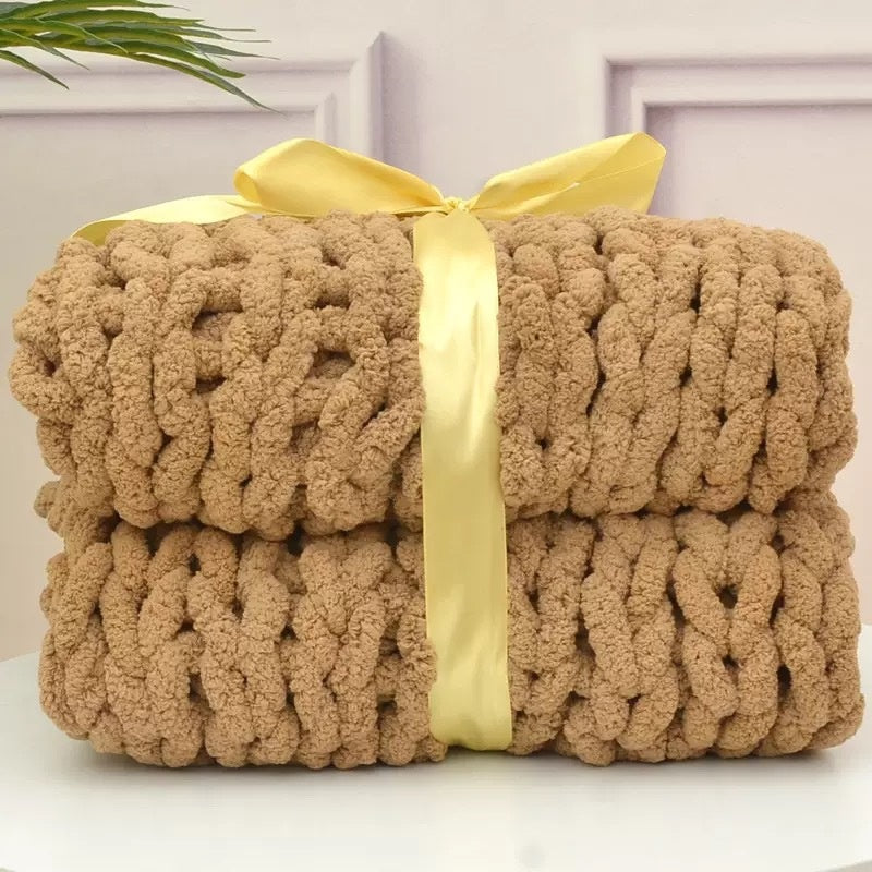 Chunky Chenille Knit Blanket, Yarn Blanket, Sofa Blanket