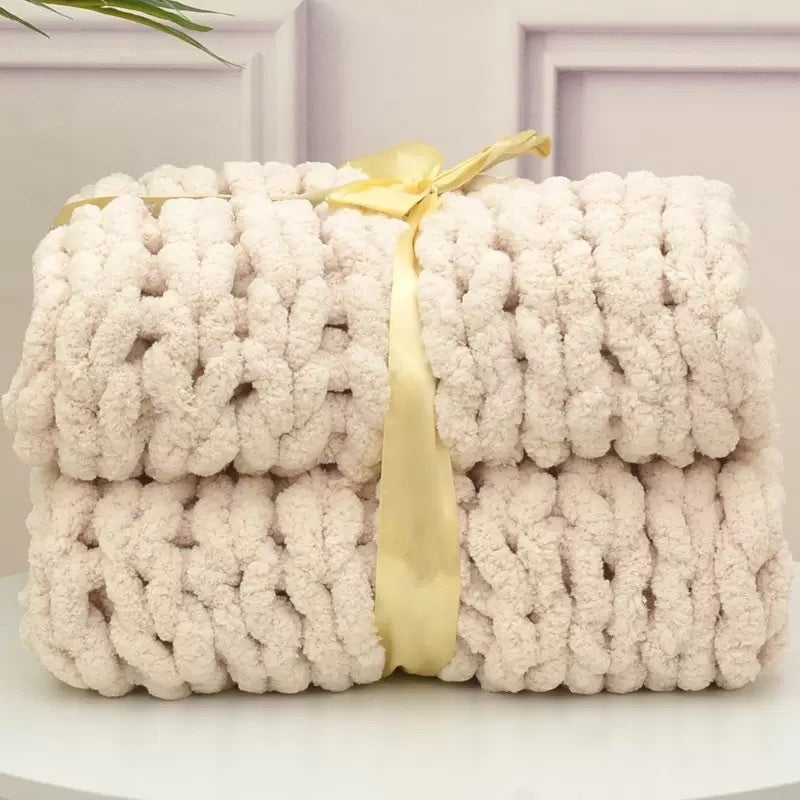 Chunky Chenille Knit Blanket, Yarn Blanket, Sofa Blanket
