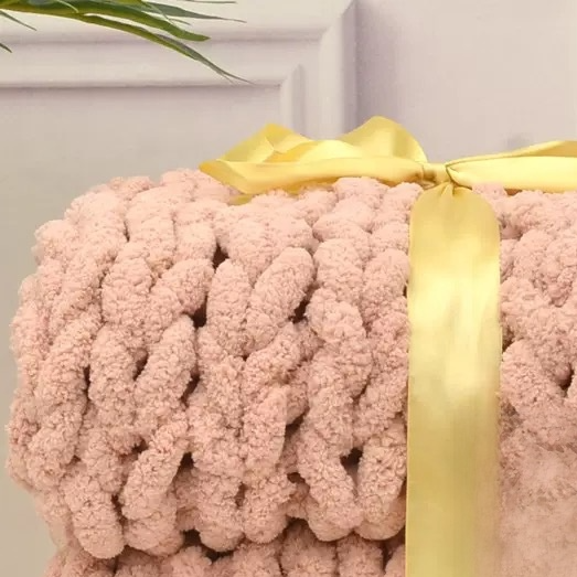 Chunky Chenille Knit Blanket, Yarn Blanket, Sofa Blanket