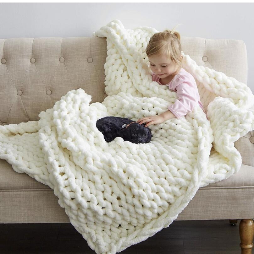 Chunky Chenille Knit Blanket, Yarn Blanket, Sofa Blanket
