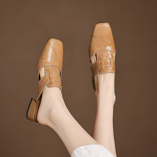Chunky Heel Leather Sandals
