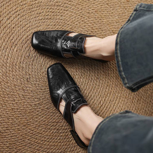 Chunky Heel Leather Sandals