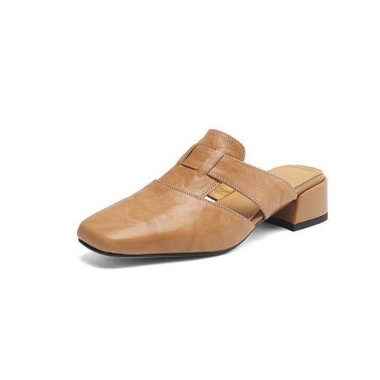 Chunky Heel Leather Sandals