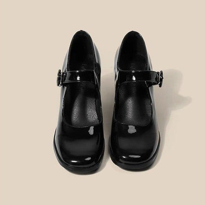 Chunky Heel Mary Jane Shoes with Buckle Strap