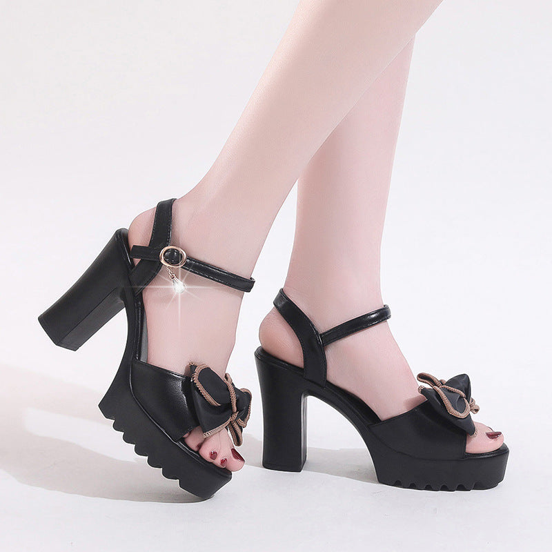 Chunky Heel Women Sandals Soft Leather Comfortable Height Increasing