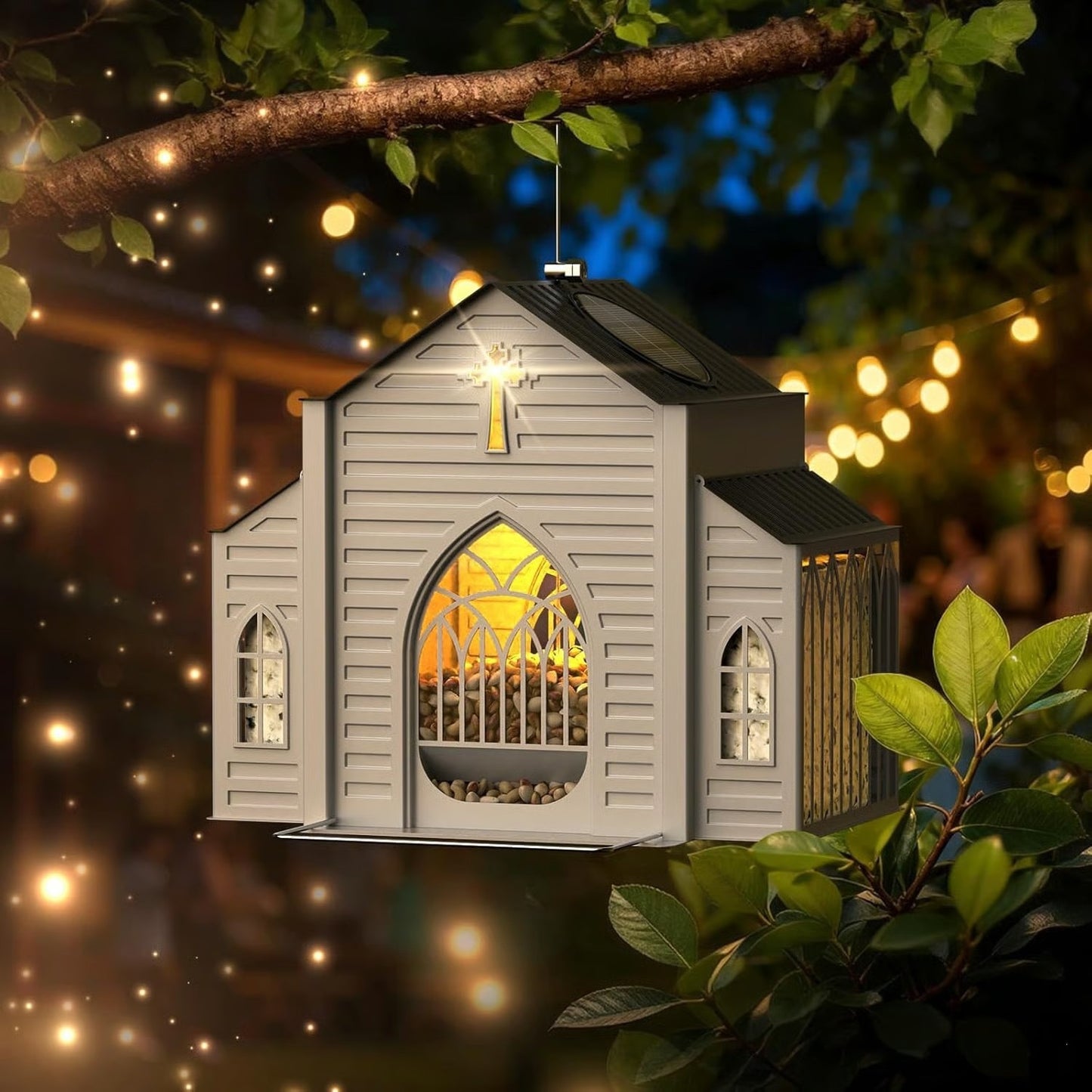 Church Style Solar Metal Bird Feeder
