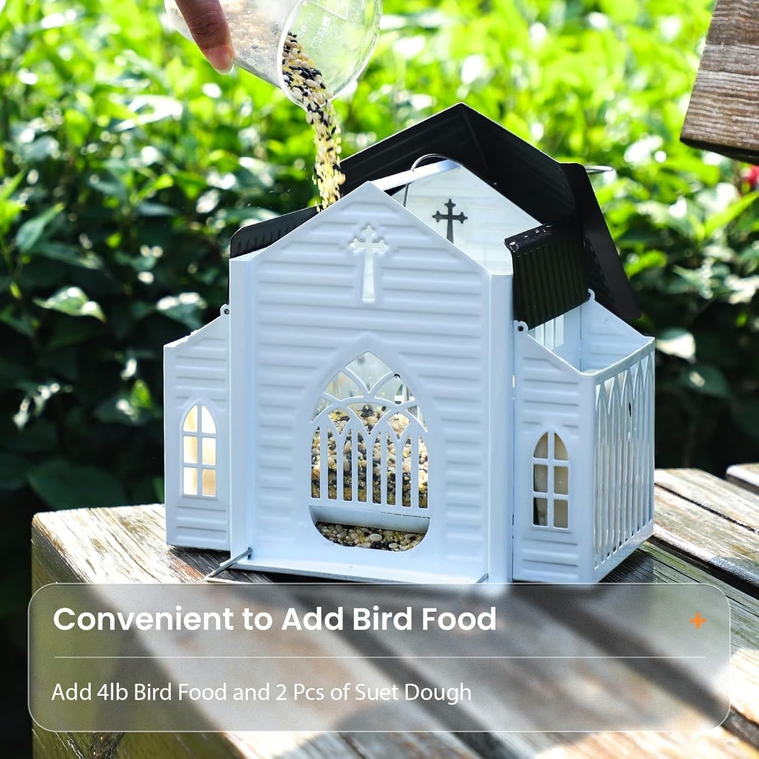 Church Style Solar Metal Bird Feeder