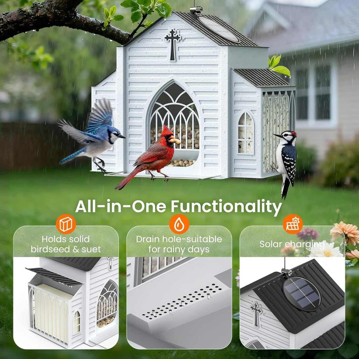 Church Style Solar Metal Bird Feeder