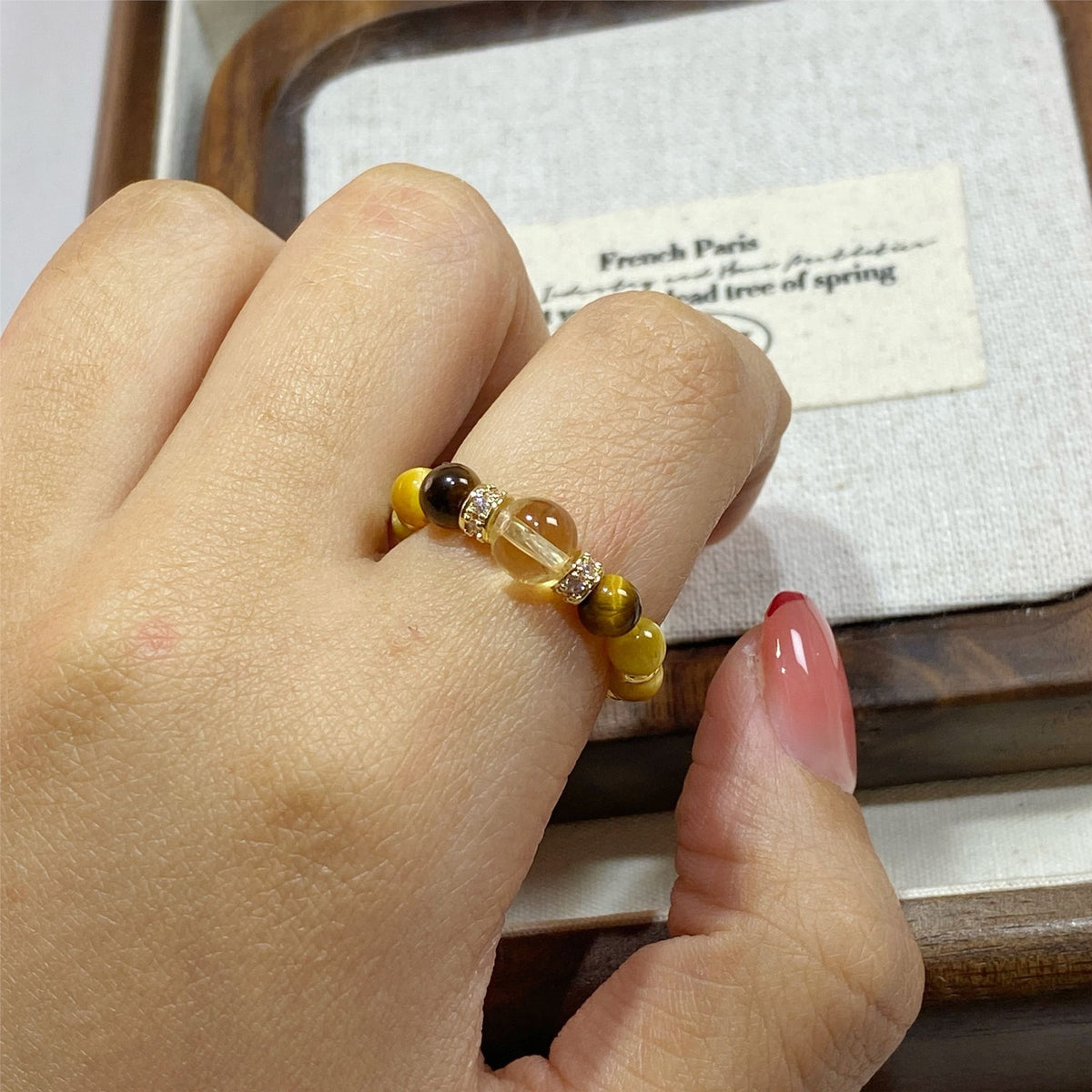 Citrine Tiger Eye Gold Bully Fashion Ring