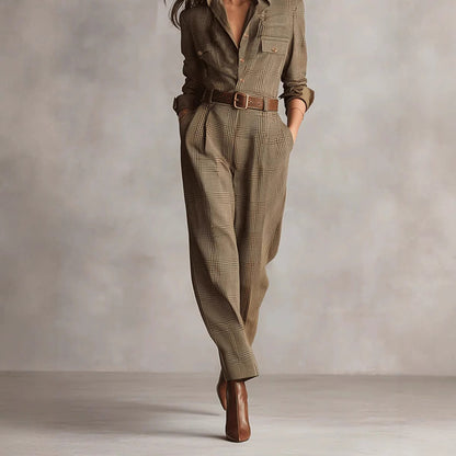 Classic Checkered Wide-leg Jumpsuit for Women
