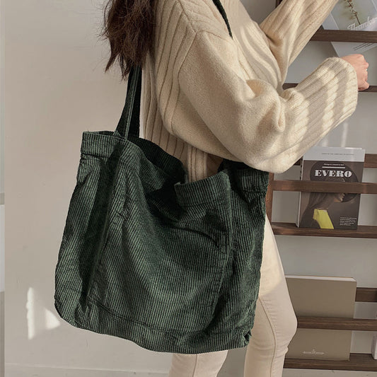 Classic Corduroy Tote Bag Large Capacity Shoulder Bag