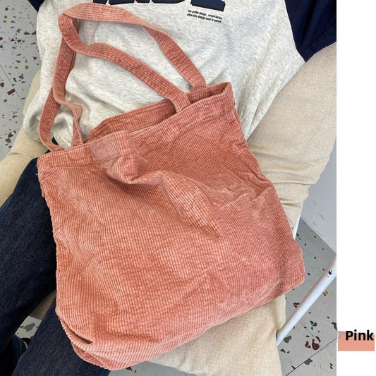 Classic Corduroy Tote Bag Large Capacity Shoulder Bag