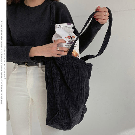 Classic Corduroy Tote Bag Large Capacity Shoulder Bag