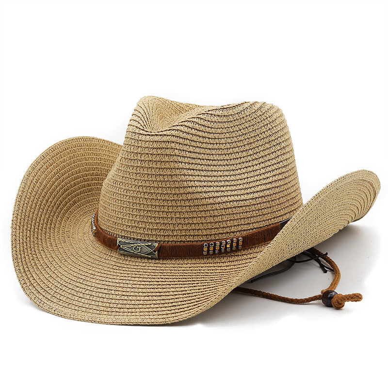 Classic Denim Straw Hat with Wide Brim