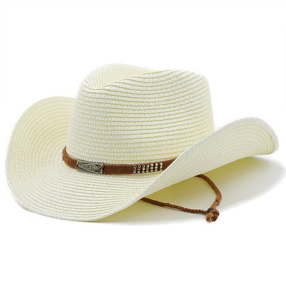 Classic Denim Straw Hat with Wide Brim