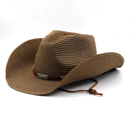 Classic Denim Straw Hat with Wide Brim