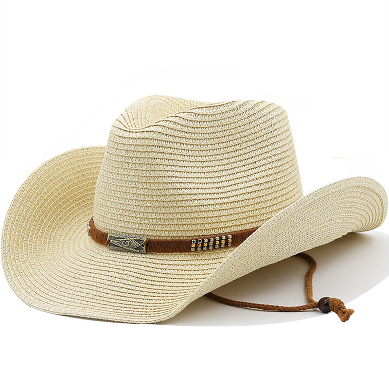 Classic Denim Straw Hat with Wide Brim