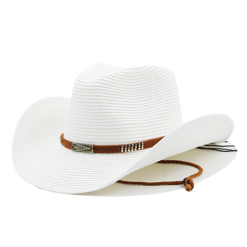 Classic Denim Straw Hat with Wide Brim