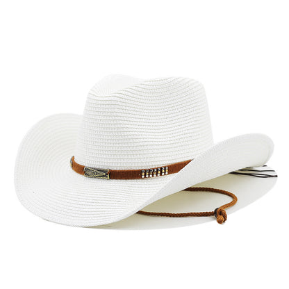Classic Denim Straw Hat with Wide Brim