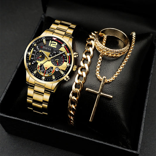 Classic Men's Calendar Quartz Watch with Steel Band
