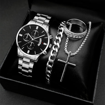Classic Men's Calendar Quartz Watch with Steel Band