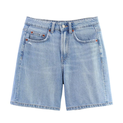 Classic Mid Waist Denim Shorts