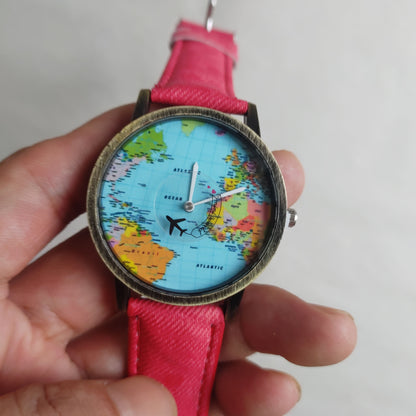 Classic Retro Map Turntable Quartz Watch