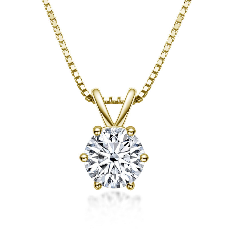 Classic Six-Prong Moissanite Necklace Sterling Silver