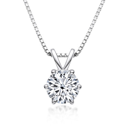 Classic Six-Prong Moissanite Necklace Sterling Silver