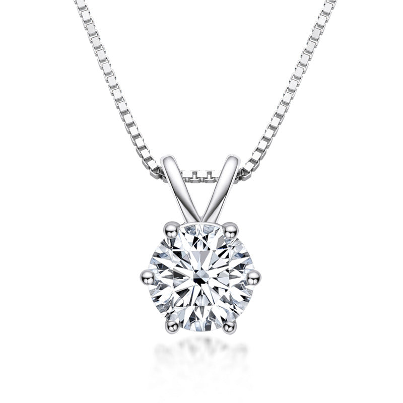 Classic Six-Prong Moissanite Necklace Sterling Silver
