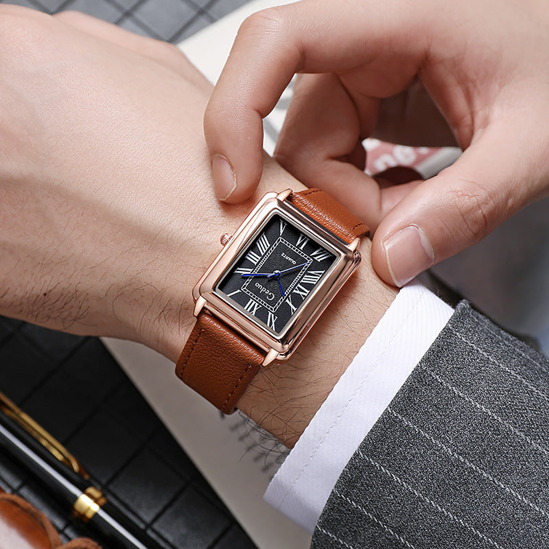 Classic Square Roman Numeral Mens Watch