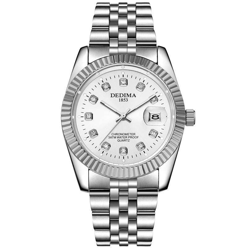 Classic Stainless Steel Quartz Watch with Calendar