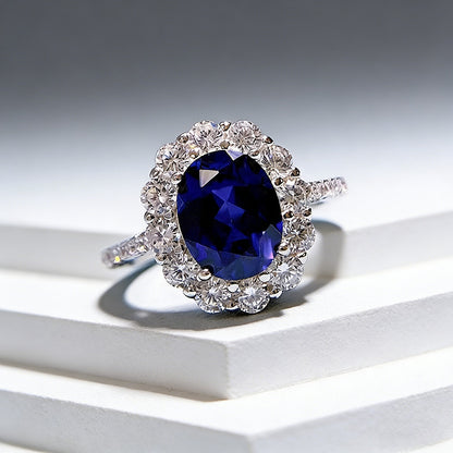 Classic Synthetic Sapphire Oval Zircon Ring
