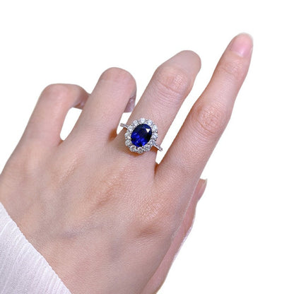 Classic Synthetic Sapphire Oval Zircon Ring